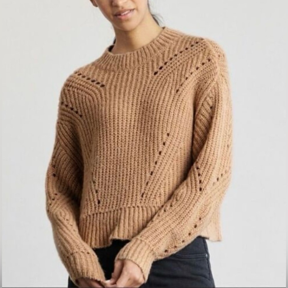 Nwot Elizabeth And James Camel Tan Open Knit Stitch Crop Sweater Xl